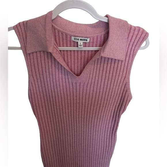 Steve Madden Ribbed Pink Midi Sleeveless Sweater Dress Large - Picture 6 of 13